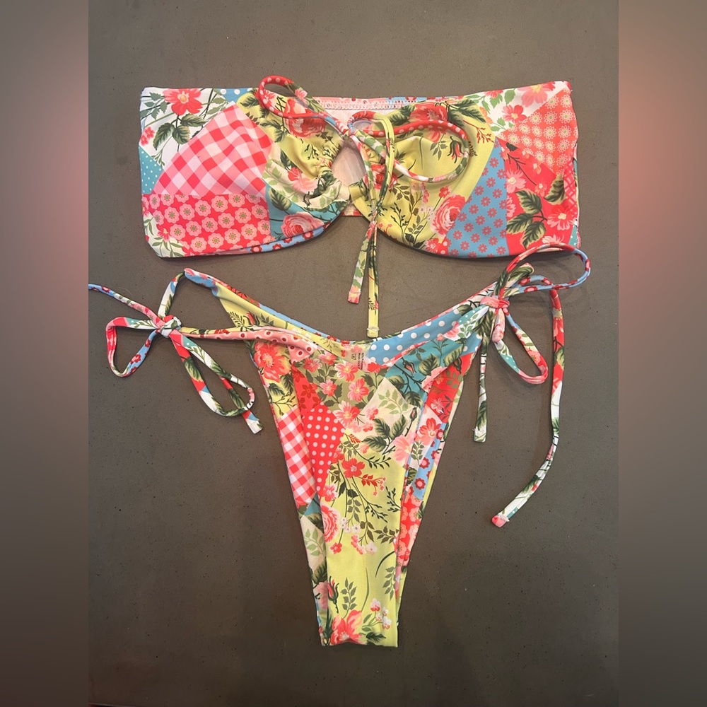 Zara Multicolor Floral Patchwork String Bikini - … - image 1
